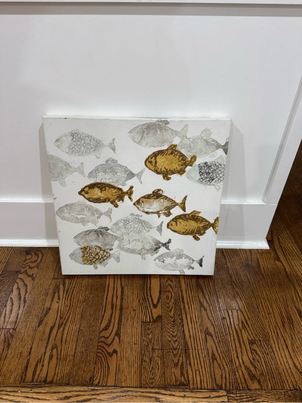 Gold and Gray Fish Wall Art Canvas - Home Wall Decor 19.5”x19.5”
